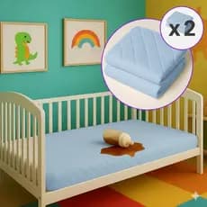 KIT 2 Capas Impermeável Azul Para Berço Com Elástico 1,30 x 0,70M Forro Protetor Matelado