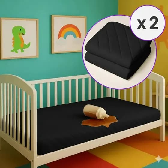 Kit 2 Capas Impermeável de Berço Preto Para Quarto Bebê Unissex - 1,30 x 0,70M Tecido Matelado