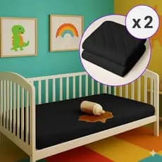 Kit 2 Capas Impermeável de Berço Preto Para Quarto Bebê Unissex - 1,30 x 0,70M Tecido Matelado