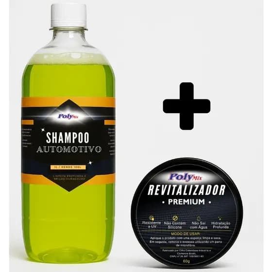 Kit Cera Revitalizadora de Plásticos + Shampoo Automotivo Concentrado 1L Rende 100 Litros Polymix