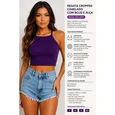 Regata Cropped Canelado Com Bojo Feminino Com Alça - BLCRDRGAFM