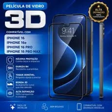 Película 3D Vidro Temperado Para Iphone 16, 16E, 16 Pro, 16 Pro Max | Proteção Total Da Tela