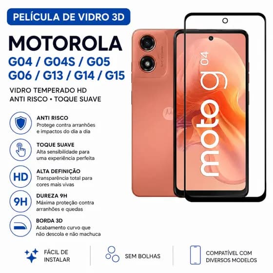 Película 3D Anti Risco Toque Suave Motorola G04/G04S/G05/G06/G13/G14/G15 Vidro Temperado Hd