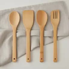 Kit Utensilios 4 Peças de Cozinha Colheres de Bambu Natural Espatula Colher Bambu Pau Madeira Concha