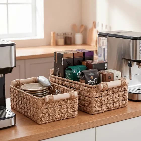 Kit 2 Cestos Organizadores Multiuso Cesto Decorativo Cesta de Armazenamento de Palha Milho Bandeja