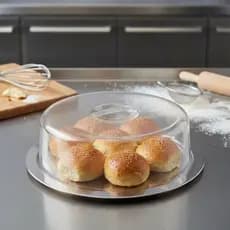 Boleira de Metal com Cúpula de Acrílico 28cm Redonda Multiuso Para Sobremesas Queijos Bolo Pães Resistente