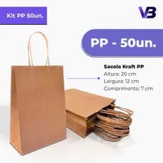 Sacola De Papel Kraft PP 12x18x7cm Com 50 Unidades - Delivery Festa Aniversario Presente Lembrancinha