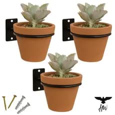 Kit 03 Suporte Vaso de Parede para Plantas Redondo Aço Reforçado + Parafusos e Buchas