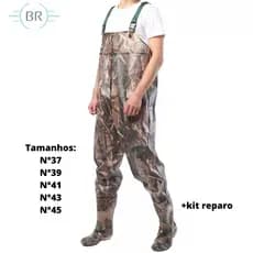 Macacão Camuflado Pesca Caça Jardineira Pesca  Pvc Com Bota Acoplada Impermeável e Suspensório