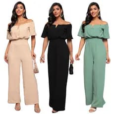 Macacão Longo Canoa Ombro a Ombro feminino Luxo Pantalona Alfaiataria Duna