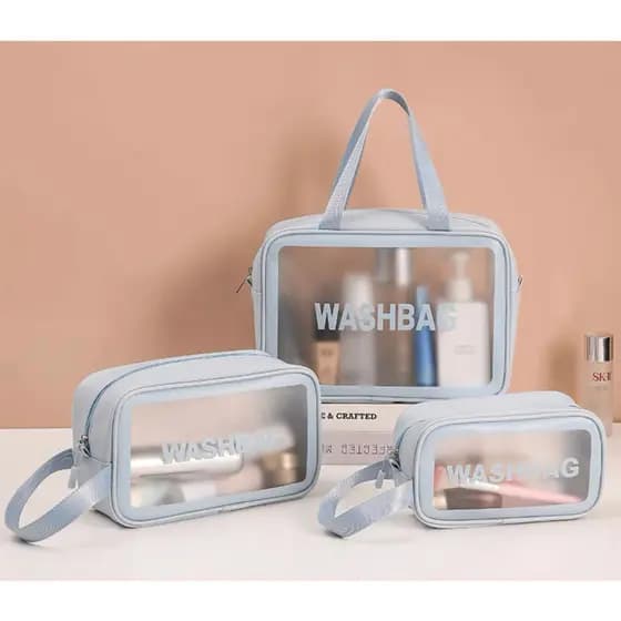 Kit 3 Bolsas Necessaires Maquiagem Feminina Transparente Remédios Washbag Transparente À Prova d’água