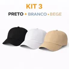 Kit 3 Boné Liso Unissex Adulto Estilo Casual Esportivo com Aba Curva Ajustável