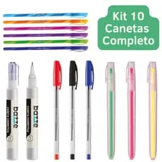 Kit 10 Canetas Coloridas Esferografica Marca Texto Caneta Corretiva Fine Line Ponta Fina
