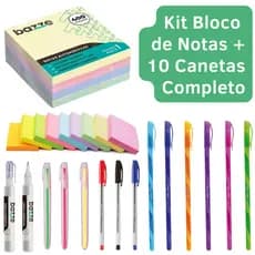 Kit Bloco Adesivo 400 Folhas Canetas Coloridas Marca Texto Ponta Fina Material Escolar Adesivo Fofo