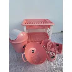 Kit para organizar sua cozinha - Escorredor de Louça, Porta Detergente e Esponja, Lixeira, Escorredor de Macarrão e Porta Óleo - New Plastic