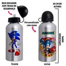 Garrafa Squeeze de alumínio Sonic - Personalizada com nome