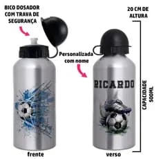 Garrafa Squeeze de alumínio infantil - Futebol Personalizada com nome