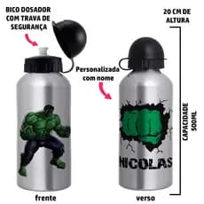Garrafa Squeeze de alumínio  Hulk  - Personalizada com nome
