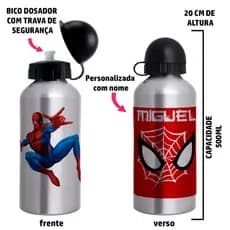 Garrafa Squeeze de alumínio Homem aranha - Personalizada com nome