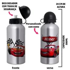 Garrafa Squeeze de alumínio infantil - Personalizada com nome - 30 temas