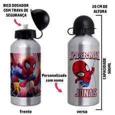 Garrafa Squeeze de alumínio Homem Aranha Cute - Personalizada com nome
