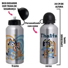 Garrafa Squeeze de alumínio  Personalizada com nome - Bluey.