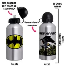 Garrafa Squeeze de alumínio Batman - Personalizada com nome