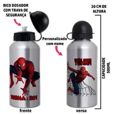 Garrafa de água Squeeze Personalizada para escola com nome e turma  - Tema Homem aranha