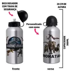 Garrafa Squeeze de alumínio Dinossauro  Jurassic World - Personalizada com nome