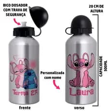Garrafa de água Squeeze Personalizada para escola com nome e turma  - Tema Stitch