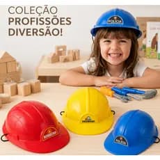 Capacete Infantil Profissões Polícia Bombeiro Engenheiro Brinquedo Faz de Conta