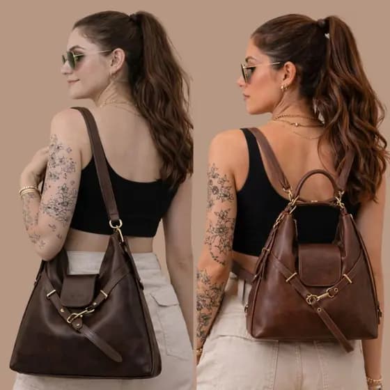 Bolsa Mochila Feminina de Ombro e Costas Casual Versátil Dia a Dia Trabalho Passeio Couro Sintetico