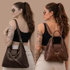 Bolsa Mochila Feminina de Ombro e Costas Casual Versátil Dia a Dia Trabalho Passeio Couro Sintetico