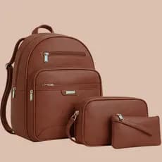 Kit Mochila Feminina Bolsa Transversal Mini Bolsa Couro Sintético Casual Luxuosa Reforçada
