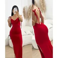 Vestido Jade, Vestido Longo com varias Amarração, Fenda Lateral, Costas Abertas e Drapeado, vestido longo