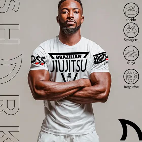 Camiseta Masculina Dry Fit Slim Jiujitsu Artes Marciais Treino Academia Luta Secagem Rapida Esportiva Treino