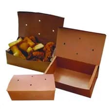 Embalagem Kraft para delivery com respiro, plastificação interna, respiro ideal para fritura