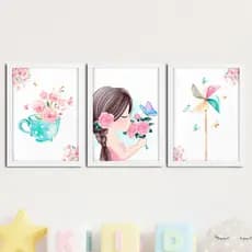 Quadro Decorativo kit 3 peças quarto e sala enxoval menina Morena bebê criança modelos