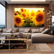 Quadro Decorativo 1 peça Grande para sala 80x60 girassol jardim amarelo ELEGANTE