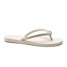 Chinelo de Dedo Brilho Tira Strass Redondo Pedraria  Offwhite Nude Macio Confortavel  Moda Tendencia