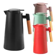 Garrafa Nórdica Térmica Café Chá Cabo em Madeira Jarra 1 Litro Cafeteira Preta
