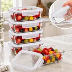 Conjunto 5 Pote 640ml Vidro Hermético Borossilicato Jogo Kit Marmita Forno Microondas Freezer