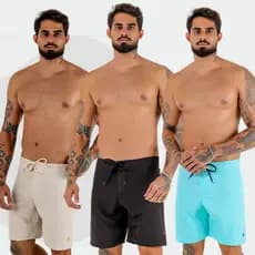 Kit 3  Bermudas Masculina Boardshort Elastano Lisa Crossfit Fitness Academia Atividade Física Rad