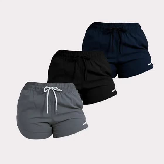 Kit 3 Shorts Feminino Tactel Com Elastano Treino Academia Praia Fenda Lateral Verão