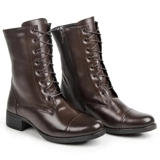 Coturno Cano Médio Feminino Couro Bota Casual Conforto Lançamento