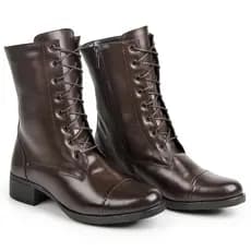 Coturno Cano Médio Feminino Couro Bota Casual Conforto Lançamento