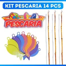 KIT JOGO PESCARIA FESTA JUNINA 3 VARAS + 10 PEIXINHOS + PAINEL PESCA ARRIA CAIPIRA
