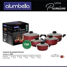 Jogo De Panelas AntiAderente 5 Pças Alumbella Premium com tampas de vidroo