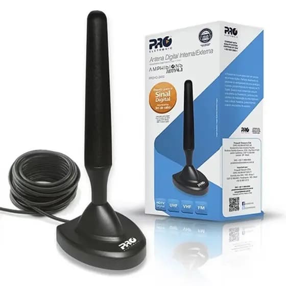 Antena Digital para Tv Smart Interna e externa base Imantada Proeletronic - Prohd-2400