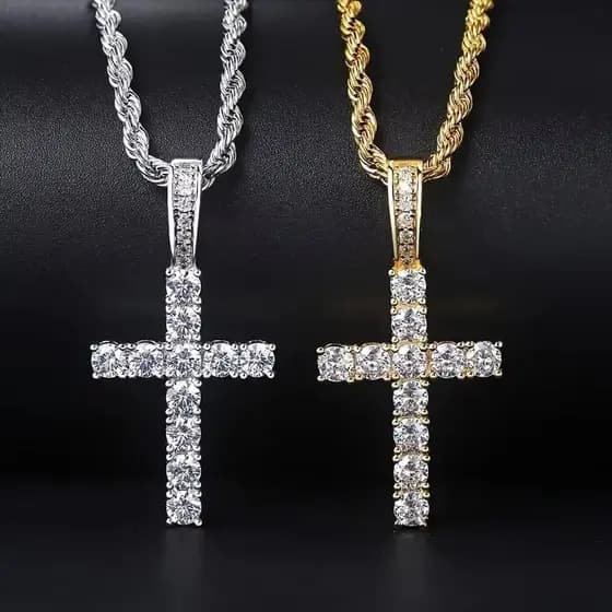 Pingente Cruz Zircônias, Corrente torcida 60cm colar longo para unisex moda luxo, lindo presente .